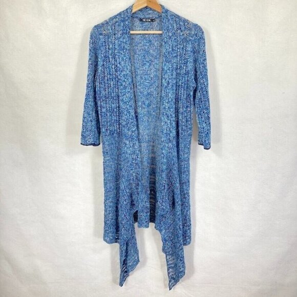 Nic + Zoe Open Knit Linen Blend 3/4 Sleeve Open Front Waterfall Cardigan L - Picture 1 of 8